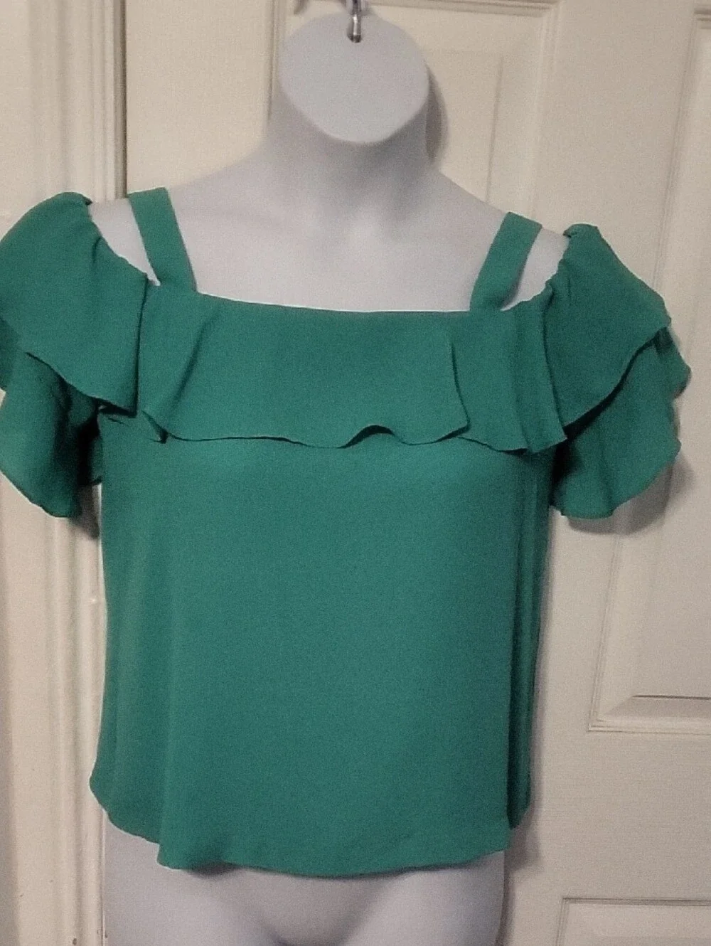 J. Crew Bright Green Ruffle Cold-Shoulder Top